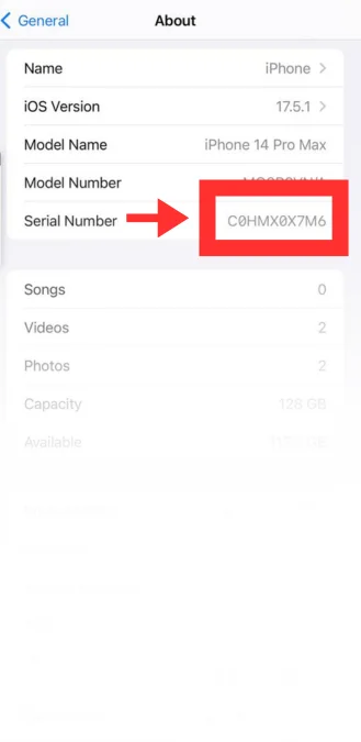 iphone about serial number